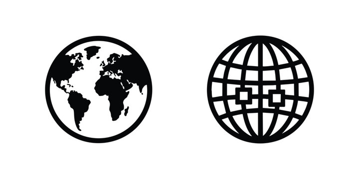 Two oval icons representing the earth and a stylized globe with grid pattern