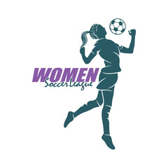 Women Soccer logo design vector. Silhouette Women Soccer Player Template Illustration