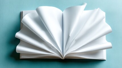 A blank open book lies on a soft surface, its fresh white pages offering a canvas for imagination, storytelling, or creative thoughts without any distractions.
