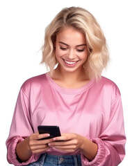 PNG Young blonde woman adult phone pink.