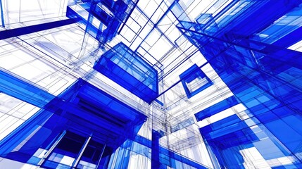 Obraz premium Abstract architectural design in shades of blue and white.