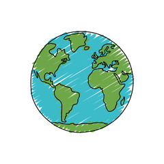 Colorful Earth Globe Illustration Depicting Continents and Oceans Hand Drawn Style Planet Earth Image for Educational Purposes