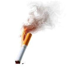Smoke rises from a freshly lit cigarette, isolated on transparent background