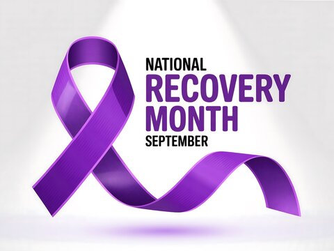 Purple ribbon symbolizing national recovery month in september for substance abuse awareness