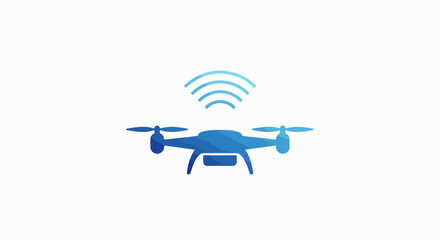 Fototapeta premium Blue Quadcopter Drone with Wireless Signal Waves.