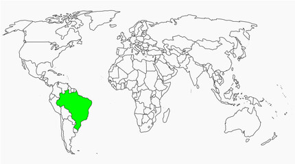 Brazil Highlighted World Map – Vector Illustration