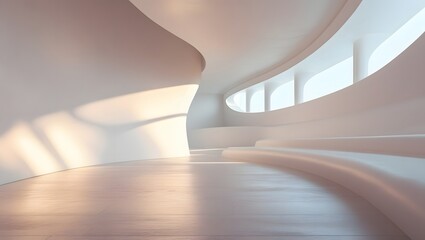 Modern architectural interior with soft light and curved walls