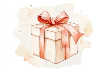 Watercolor gift box with a pale peach ribbon