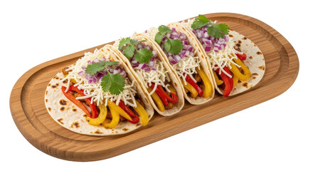 Isolated Chicken Fajitas on a Wooden Board