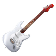 Silver electric guitar with red headstock isolated on silver guitar musical instrument