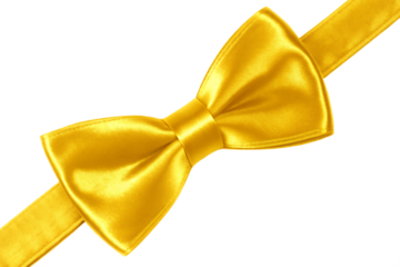 Shiny golden satin bow tie isolated on a transparent background