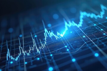Detailed digital financial chart displays a rising trend.