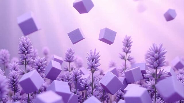 Abstract lavender floral display with geometric shapes evokes serene beauty and elegant charm