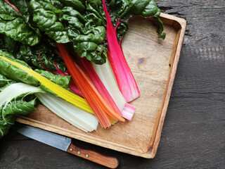 Freshly harvested swiss chard, mangold leaves