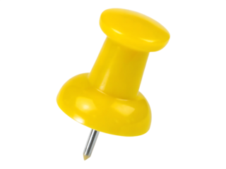 Shiny yellow pushpin isolated on a transparent background