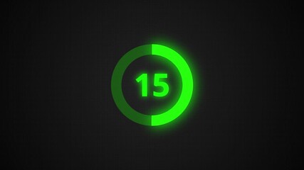 Numerical counting from 0 to 30. Circular progress bar with bright neon green light , countdown green animation timer circle countdown, live, stream, exercise, workout transparent background