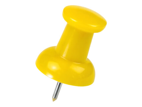Shiny yellow pushpin isolated on a transparent background