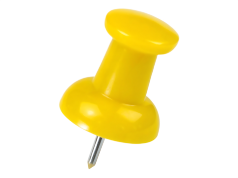 Shiny yellow pushpin isolated on a transparent background