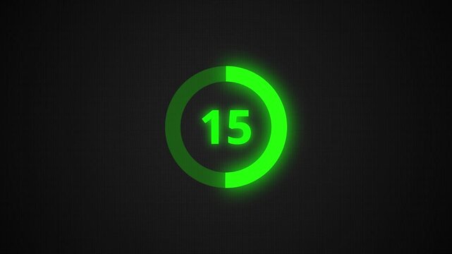 Numerical counting from 0 to 30. Circular progress bar with bright neon green light , countdown green animation timer circle countdown, live, stream, exercise, workout transparent background