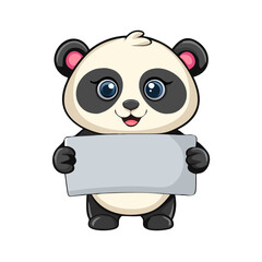 Naklejka premium cute panda cartoon holding blank sign 