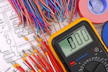 A digital multimeter for measuring the parameters of electrical circuits. Close-up. 