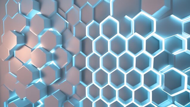 Abstract hexagonal pattern with glowing blue lines