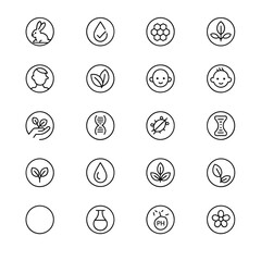 Hand drawn icons representing natural ingredients and product qualities