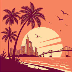 city skyline with palm trees