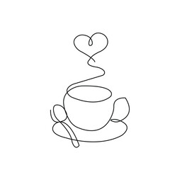Coffee Cup Continuous Line Art Illustration for Cafe, Beverage,