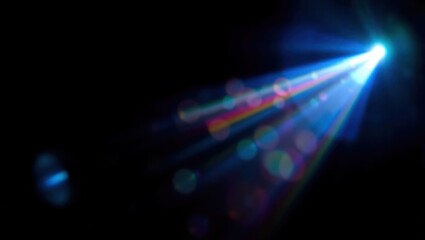 Blurred rainbow refraction overlay effect. Light lens prism effect on black background. Holographic reflection, crystal flare leak shadow overlay. Colorful rainbow disco ball light
