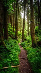 Lush forest path winding through trees (1)