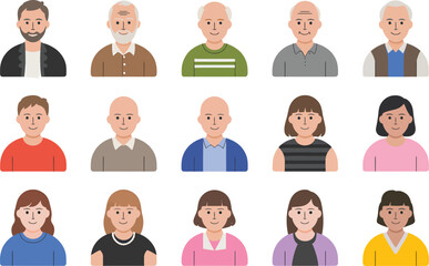 Diverse Set of 15 Flat Icon People Illustrations