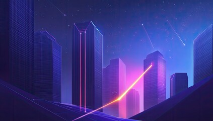 Neon cityscape at night, futuristic architecture with glowing lines