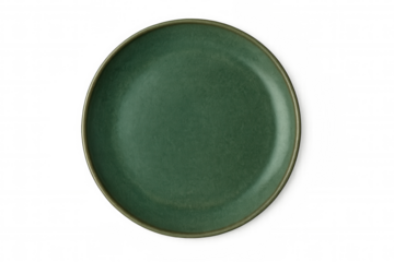 Round green ceramic plate isolated on transparent background, perfect for showcasing culinary creations or kitchenware designs