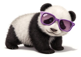 Obraz premium realistic baby panda with purple oversized sunglasses