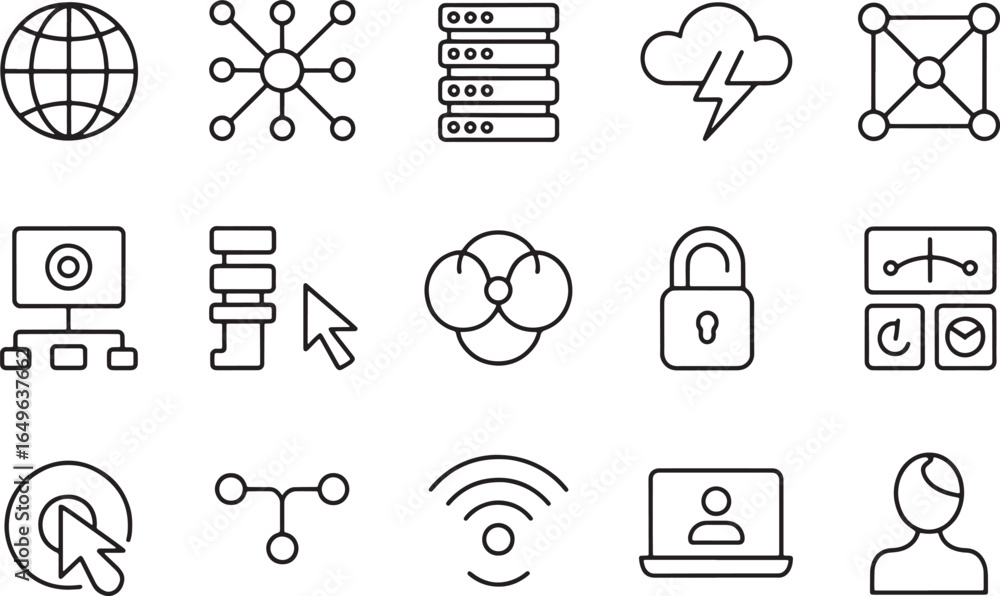 Poster outline icons representing technology and connectivity for modern digital concepts and design elemen
