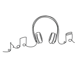 Headphones Continuous Line Art Drawing for Music, Audio