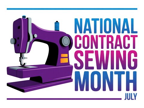 Celebrate national contract sewing month in july with this vibrant purple sewing machine graphic - Powered by Adobe
