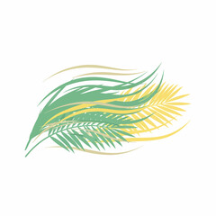 Stylized Palm Fronds in Green and Yellow with Curved Lines Vector Illustration.