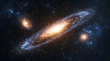 Bright orange star illuminating a beautiful galaxy filled with vibrant colors and cosmic wonders