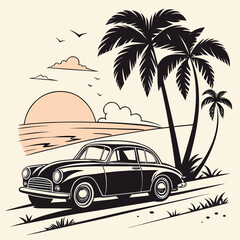 vintage car on the beach
