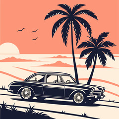 retro car on the beach
