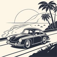 retro car on the beach
