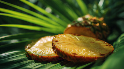 Pineapple Sliced into Rings on a Tropical Leaf. Ai gen.
