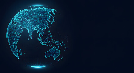 3D rendering of digital globe showing Asia and Australia in blue  