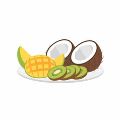 Fresh Tropical Fruit Medley with Mango Kiwi and Coconut Slices.