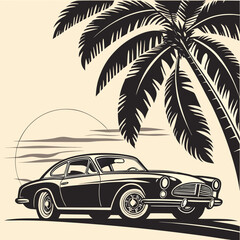 retro car on the beach