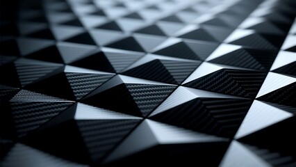 Close up of a dark geometric triangle pattern with carbon fiber texture