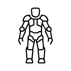Robot suit, futuristic armor, sci fi exoskeleton, line art illustration for design projects and crafts