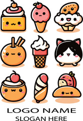 kawaii food set logo icon vector .